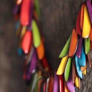 Tagua seed necklace in multicolored strips/vegetable ivory/adjustable