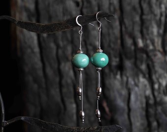 Iridescent green porcelain earrings - stainless steel