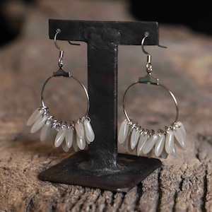 Gray Czech Glass Hoop Earrings