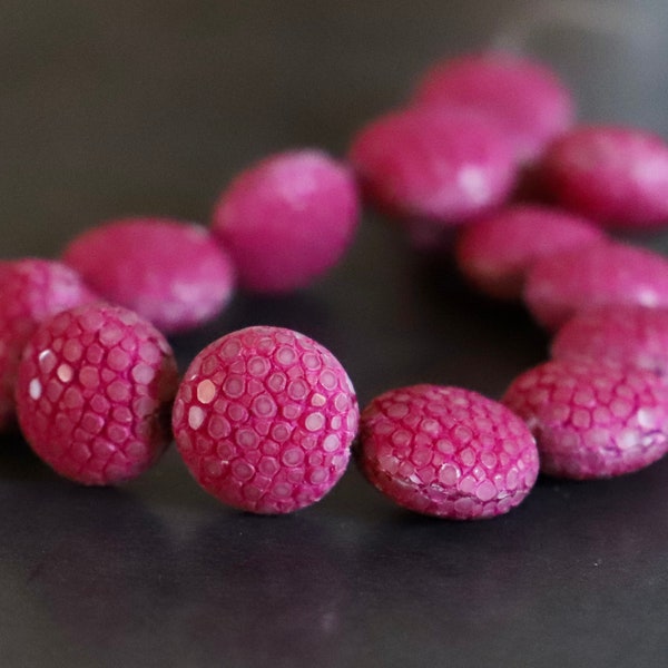 Pink Galuchat leather bead/2 diameters: 17-25 mm/ray leather