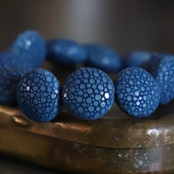 Blue Galuchat leather bead /2 diameters: 17-25mm/ray leather