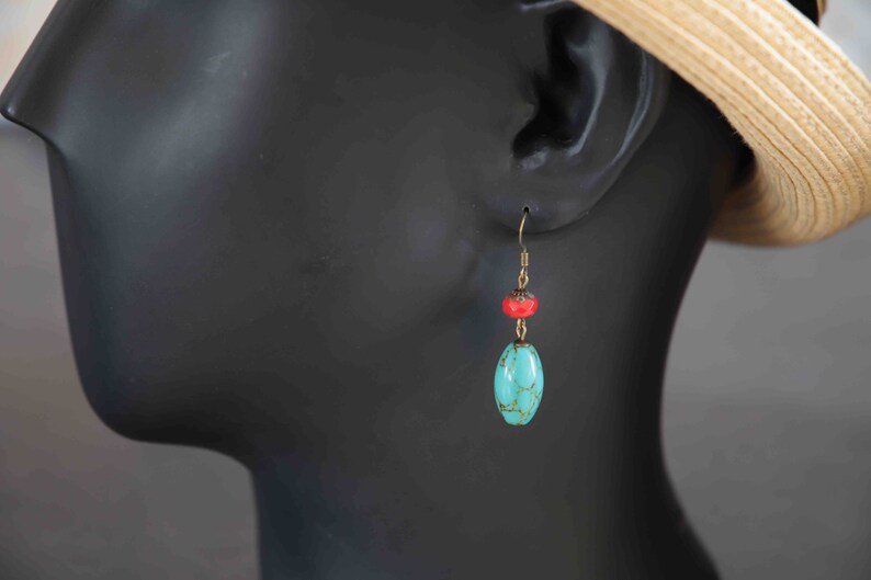 Howlite turquoise stone earringsCzech glass with redlaiton without nickel