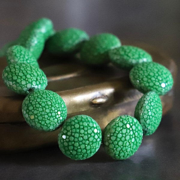 Green Galuchat leather bead/2 diameters: 17-25 mm/ray leather