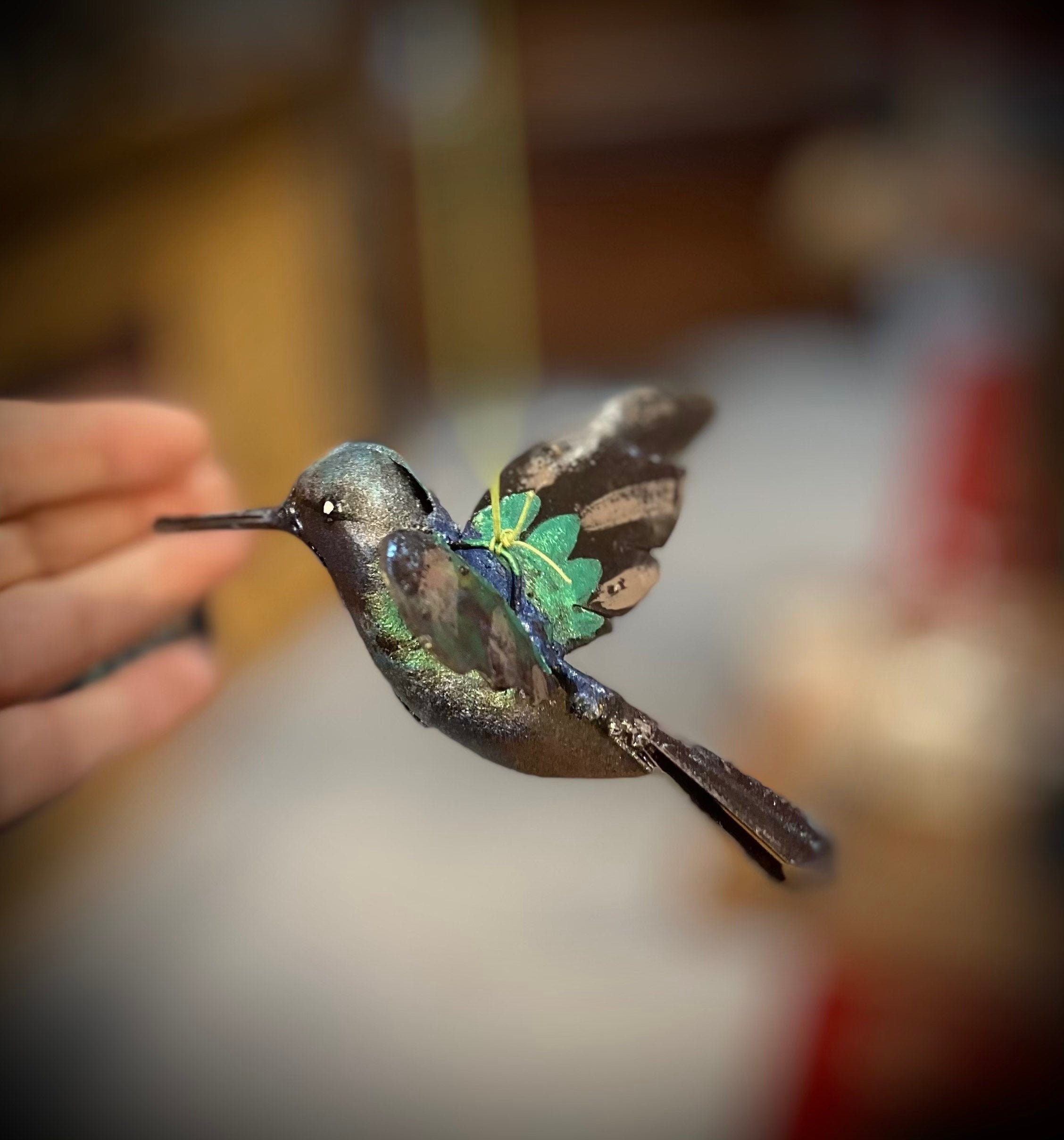 Oiseau Colibri Métal Recyclé/Peint à La Main/Objet Déco Extérieur/Intérieur