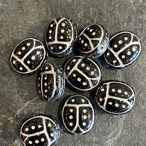 Perline Coccinella Vetro Ceco Nere e Grigio Argento - 2pz