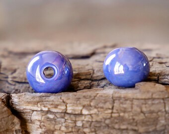 Lot De 20 Perles En Céramique Porcelaine - Boules 6mm, Couleur Bleu Lavande Pastel Irisé - Réf. 87411 - Neuf