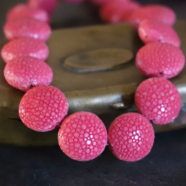 Pink Galuchat leather bead/2 diameters: 17-25 mm/ray leather