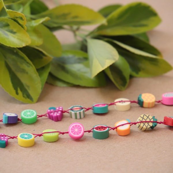 Collier fruits multicolore pâte polymère/fermoir acier inoxydable/pâte Fimo