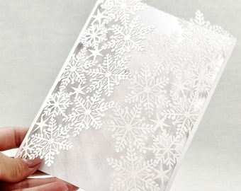 White Metallic Laser Cut Snowflakes Covers for 5 x 7 Wedding Invitation, Snowflakes Invitation, Winter Birthday Party, DIY invitations