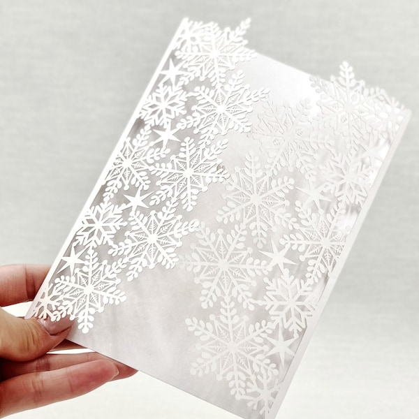 White Metallic Laser Cut Snowflakes Covers for 5 x 7 Wedding Invitation, Snowflakes Invitation, Winter Birthday Party, DIY invitations