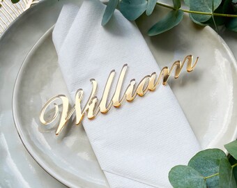 Aangepaste acryl bruiloft plaatskaarten, lasergesneden naamkaartjes, gepersonaliseerde zitkaarten, gouden spiegel naamdecor
