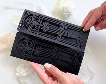 Great Gatsby Gatefold Laser Cut Wedding Covers for 5x7 Invitation, Art Deco Covers,  DIY Invitations, Handmade, Anniversary, Birthday