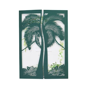 Palmboom lasergesneden covers voor 5 x 7 uitnodiging, bestemming bruiloft, tropische uitnodiging, strand verjaardagsfeestje, DIY-uitnodiging