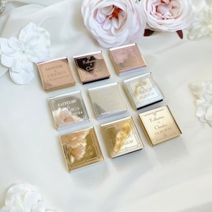 50 Personalized Gold Mirror Chocolate Favors,  Wedding Favors For Guests, Customized Chocolate, Rose Gold or Silver Mini Chocolate