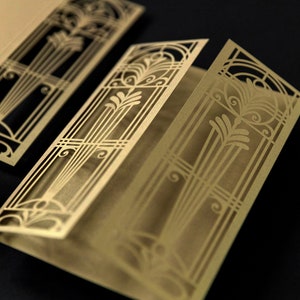 Golden Art Deco Great Gatsby Laser Cut Invitation Cover Laser Cut Wedding Cover DIY Invitation Handmade Gatefold Invitation Cover Only image 1