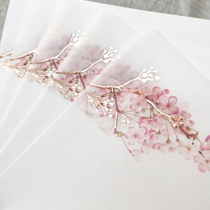 Cherry Blossom Vellum Jacket, 5x7 Sakura Flowers Invitation with Rose Gold Foil, Floral Vellum Wrap, Parchment Sleeve image 2