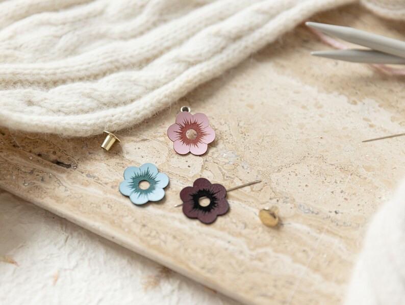 Flower Tags with Rivets Colorful Vegan Leather Rivet Tag Faux Leather Flower Tag with Rivet No Sew image 9