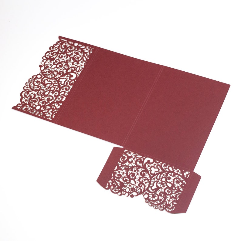 Laser Cut Invitation Covers Burgundy Color Pocket Fold Etsy