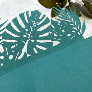 Tropical Monstera Leaf Invitation Covers Dark Green Laser Cut DIY Invitations Tropical Wedding, Destination Wedding Abroad Covers ONLY image 5