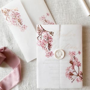 Cherry Blossom Vellum Jacket, 5x7 Sakura Flowers Invitation with Rose Gold Foil, Floral Vellum Wrap, Parchment Sleeve image 16