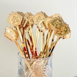 Custom Initials Drink Stirrers, Gold Mirror Plexiglass Monogram Cocktail Sticks, Wedding & Party Decor