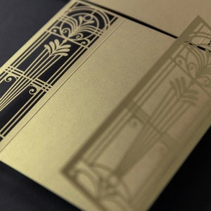 Golden Art Deco Great Gatsby Laser Cut Invitation Cover Laser Cut Wedding Cover DIY Invitation Handmade Gatefold Invitation Cover Only image 3