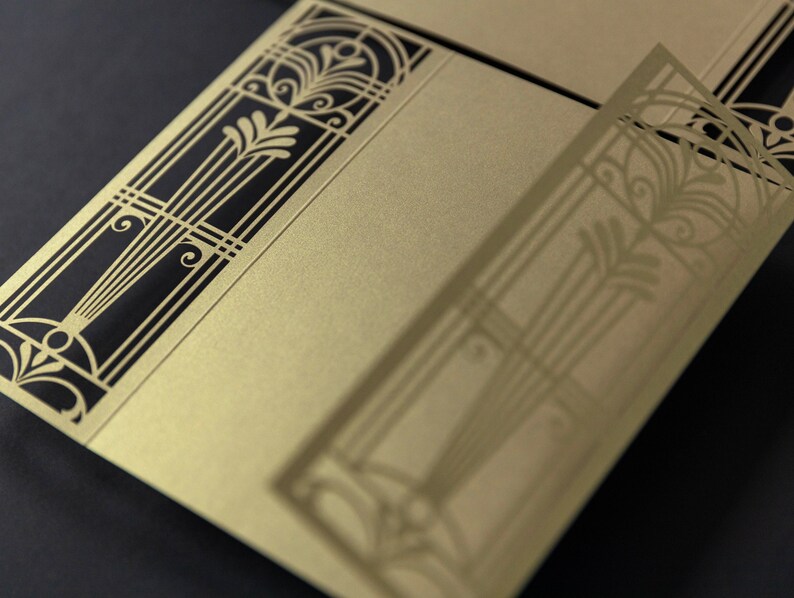 Golden Art Deco Great Gatsby Laser Cut Invitation Cover Laser Cut Wedding Cover DIY Invitation Handmade Gatefold Invitation Cover Only image 3