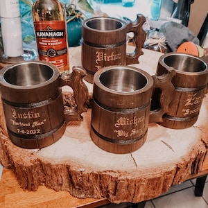 GIFT FOR HIM Engraved Beer Mug, Anniversary Gift for Boyfriend, Gift for Men, Gift for Dad, Personalized Birthday Gift, Wooden Beer Tankard