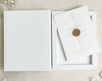 White Velvet Box, Luxurious Wedding Invitation, Gold Foiling Monogram, Personalized Keepsake Box, DIY Invitation