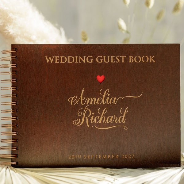 Dark Boho Wedding Guest Book, Laser Engraved Names Bride and Groom Bespoke Wedding Gift Photo Album Rustic Many Designs