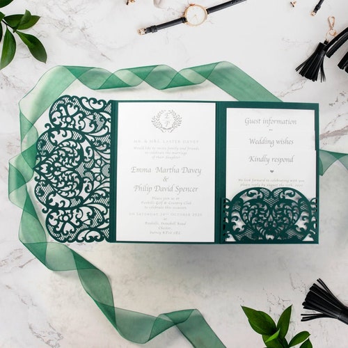ROSE GOLD LASER CUT WEDDING INVITATIONS WITH ENVELOPES PRINTABLE TEMPLATE DIY 