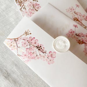 Cherry Blossom Vellum Jacket, 5x7 Sakura Flowers Invitation with Rose Gold Foil, Floral Vellum Wrap, Parchment Sleeve image 9