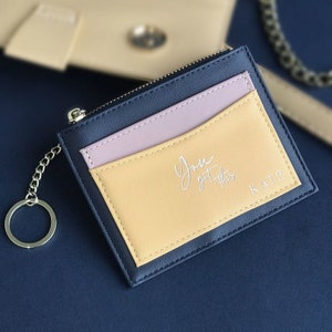 Personalized Card Holder, for Her, for Him, Coin purse, Key ring with Pocket Vegan Leather, Gift for Women, 4 Colours, Wallet Keychain