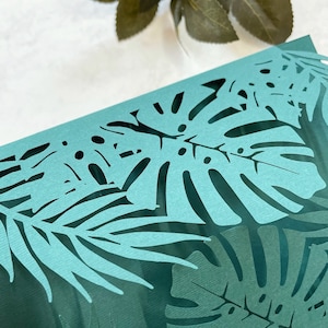 Tropical Monstera Leaf Invitation Covers Dark Green Laser Cut DIY Invitations Tropical Wedding, Destination Wedding Abroad Covers ONLY image 3