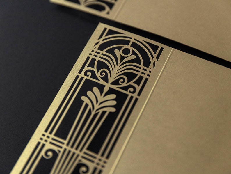 Golden Art Deco Great Gatsby Laser Cut Invitation Cover Laser Cut Wedding Cover DIY Invitation Handmade Gatefold Invitation Cover Only image 4