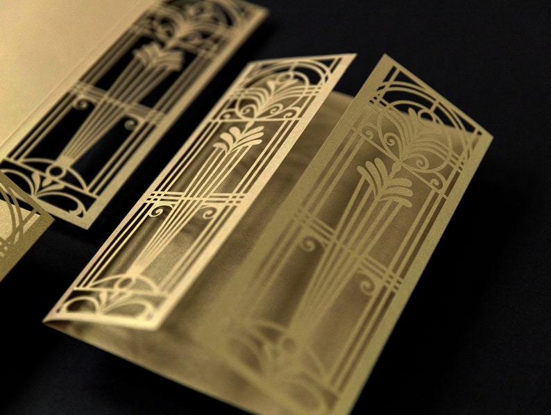 Golden Art Deco Great Gatsby Laser Cut Invitation Cover Laser Cut Wedding Cover DIY Invitation Handmade Gatefold Invitation Cover Only image 1