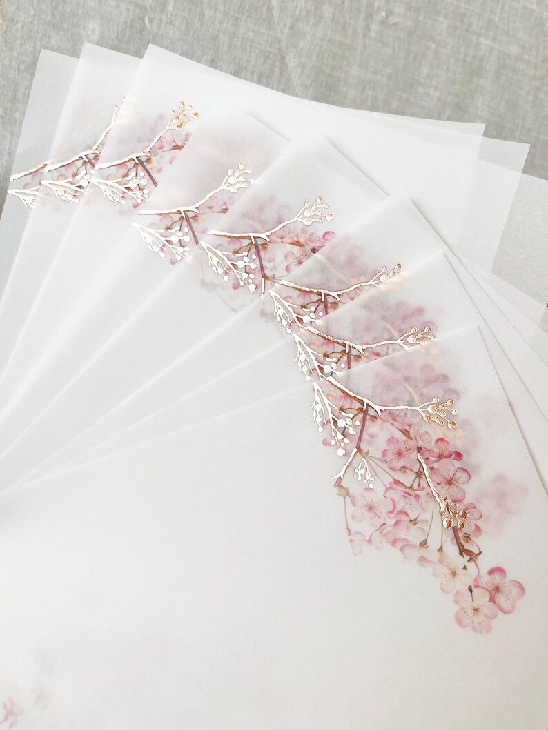 Cherry Blossom Vellum Jacket, 5x7 Sakura Flowers Invitation with Rose Gold Foil, Floral Vellum Wrap, Parchment Sleeve image 18
