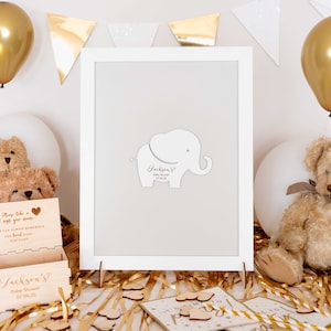 Personalized Elephant Baby Shower Guestbook Alternative, 3D Keepsake Drop Box Frame in White Wood, Perfect Gift for Kids