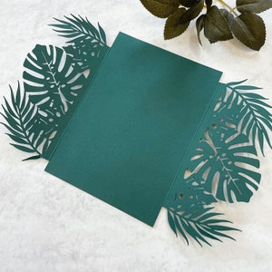 Tropical Monstera Leaf Invitation Covers Dark Green Laser Cut DIY Invitations Tropical Wedding, Destination Wedding Abroad Covers ONLY image 4