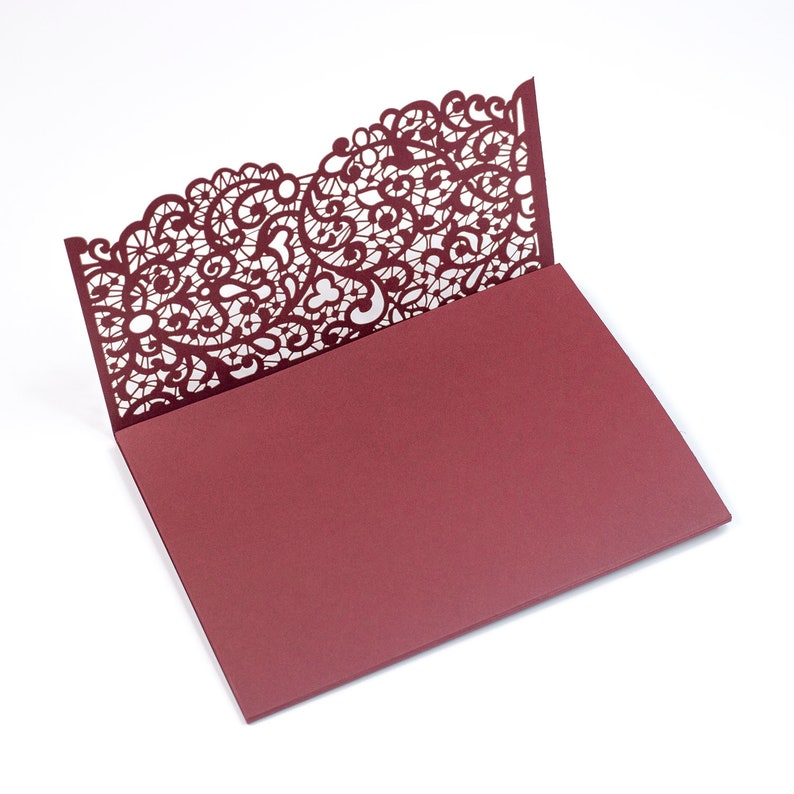 Laser Cut Invitation Covers Burgundy Colour Pocket Fold Etsy