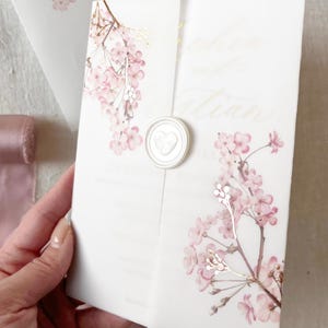Cherry Blossom Vellum Jacket, 5x7 Sakura Flowers Invitation with Rose Gold Foil, Floral Vellum Wrap, Parchment Sleeve image 12