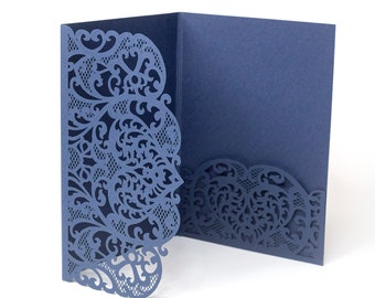 Navy Blue Laser Cut Lace Covers Only Fit to 4 inserts (Main, Day, RSVP, Wishes) Birthday Wedding Cards Invitations DIY + Envelope