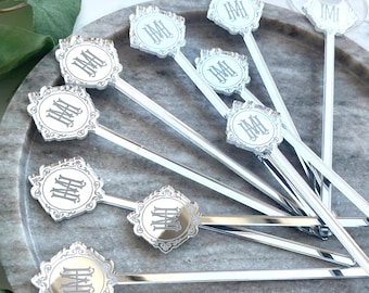 Agitadores de bebidas con espejo plateado personalizados, palitos para mezclar en bodas, palitos para cócteles, recuerdos de fiesta, decoración de mesas, decoración de graduación y cumpleaños.