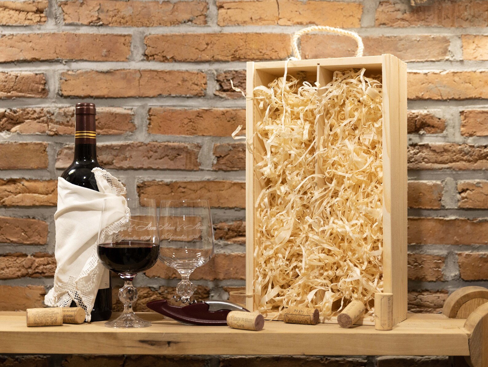 Personalized Wooden Wine Box Two Glasses With Engraving Box Etsy