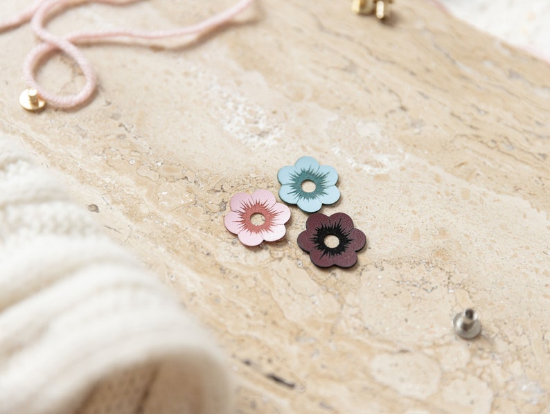 Flower Tags with Rivets Colorful Vegan Leather Rivet Tag Faux Leather Flower Tag with Rivet No Sew image 7