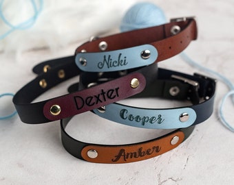 Small Dog Collar with Name Label Dog Collar Personalized with Name Eco Leather Collar for Dogs Custom Dog Collar Leather Name Collar