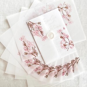 Cherry Blossom Vellum Jacket, 5x7 Sakura Flowers Invitation with Rose Gold Foil, Floral Vellum Wrap, Parchment Sleeve image 10