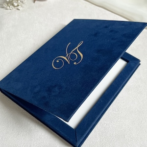 Luxury Wedding Invitation Box With Custom Wedding Logo or Wedding Monogram, Royal Blue Velvet, Elegant Keepsake Box for Special Occasions