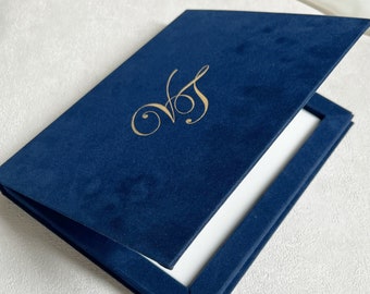 Luxury Wedding Invitation Box With Custom Wedding Logo or Wedding Monogram, Royal Blue Velvet, Elegant Keepsake Box for Special Occasions