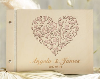 Laser Cut Heart Personalized Wooden Guest Book Photo Album Many Designs Memory Signs Book Keepsake Wedding Guest Book Anniversary